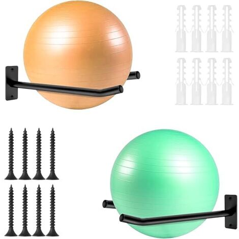 Support Mur Pour Ballon D Exercice - En Fer Robuste - Fixation Verticale Pour Ballons De Stabilite Et De Yoga - 2 Unites