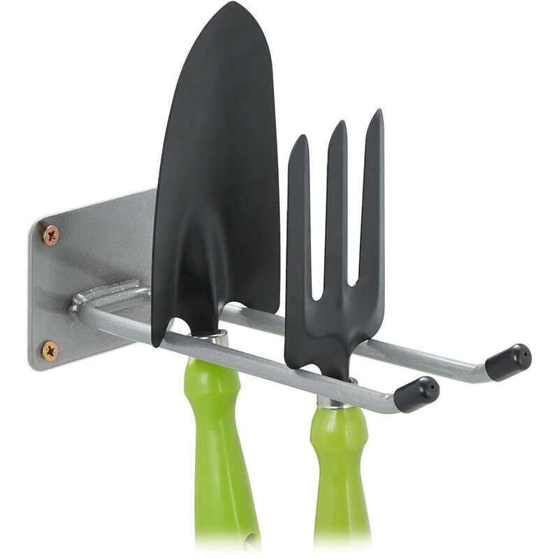 Relaxdays - Support mural, 24 cm de long, double crochet pour le mur, porte-outils garage, atelier & cave, acier, argenté