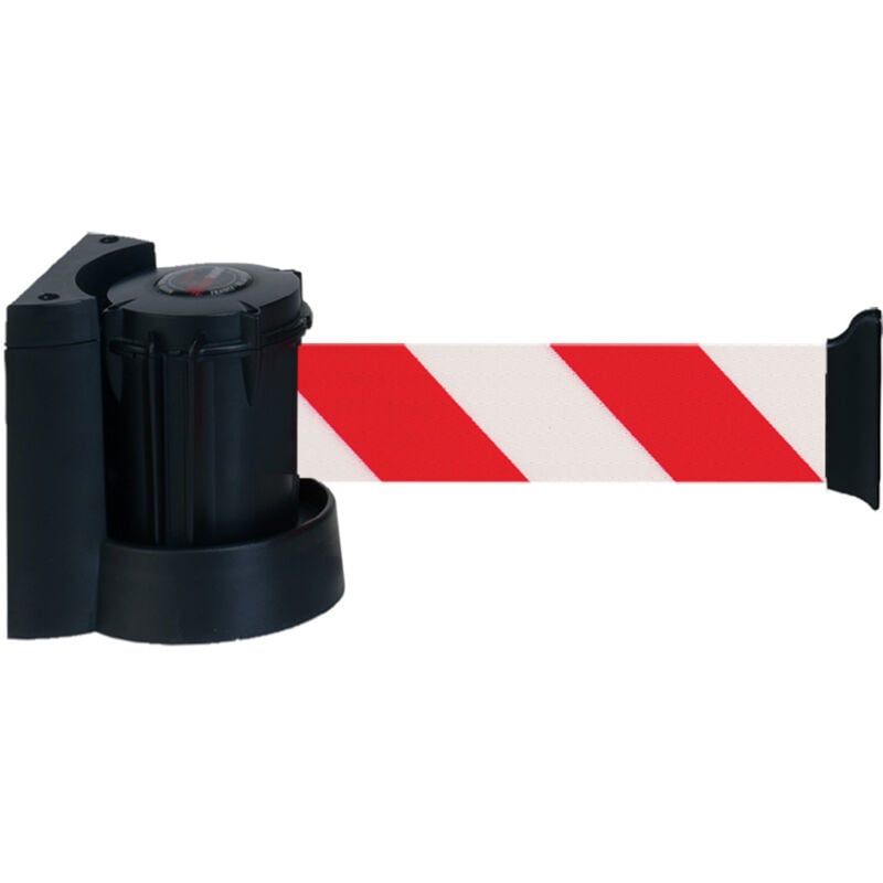 Enrouleur mural avec sangle Rouge/Blanc hachuré 5m x 50mm - 2051088