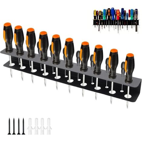 Support mural à outils 40 cm pour atelier et garage  Organiseur 19 emplacements avec kit de fixation  Porte-tournevis et pinces (noir)