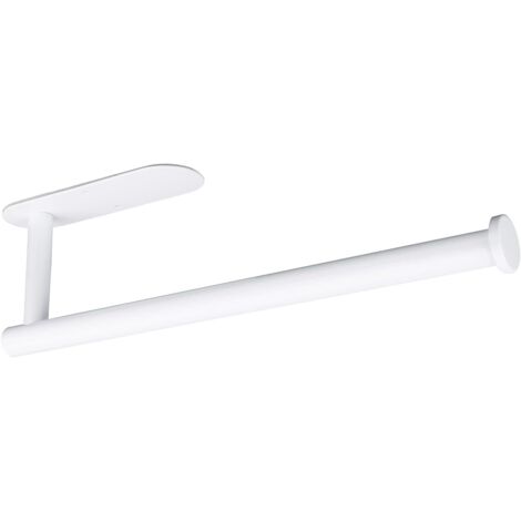 Support mural adhésif pour essuie-tout, distributeur de papier ménager, porte-rouleau de cuisine - autocollant sous placard, en acier inoxydable (blanc)