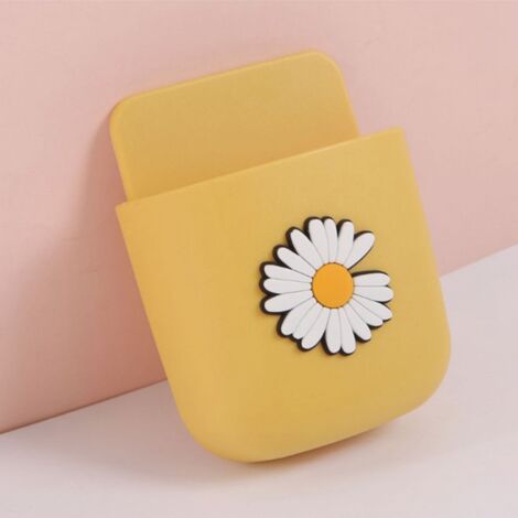 Support mural adhésif pour télécommande, rangement stylos, boîte de rangement, support téléphone bureau maison école motif marguerite jaune