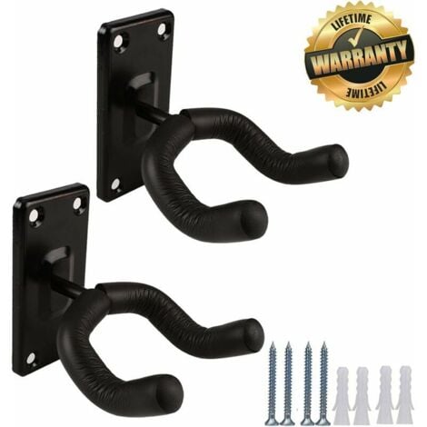 Support mural de guitare Support de crochet de suspension Support de 2 crochets de suspension de guitare pour guitares acoustiques électriques et basses (2Pack-Black)