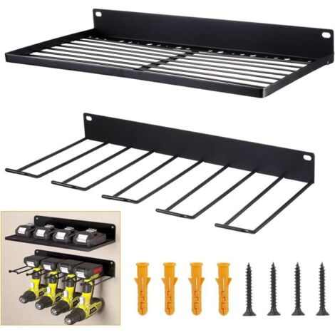 Support mural de rangement d'outils, organisateur d'outils électriques, porte-outils à 5 emplacements, étagère murale métallique pour le rangement du matériel d'atelier (noir)