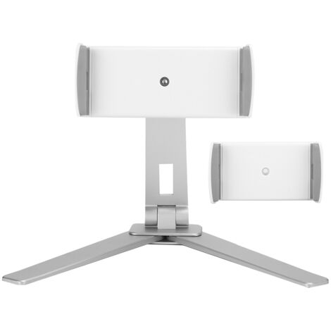 Support mural double clip pour téléphone et tablette en alliage d'aluminium pliable et rotatif - Blanc
