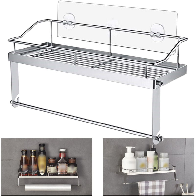 Gojoy - Support Mural En Acier Inoxydable Porte-Rouleau De Cuisine Plateau De Rangement Sans Perçage Panier De Rangement