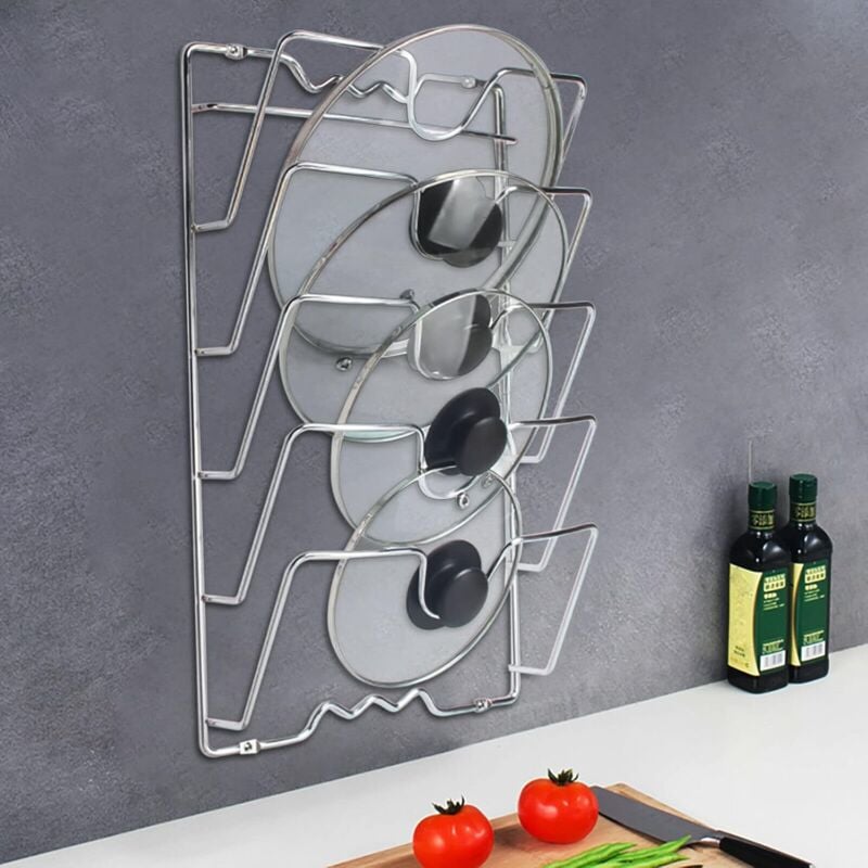 Support mural en acier inoxydable pour couvercle de cuisine - Support mural pour couvercle de casserole - Support mural - Support de couvercle