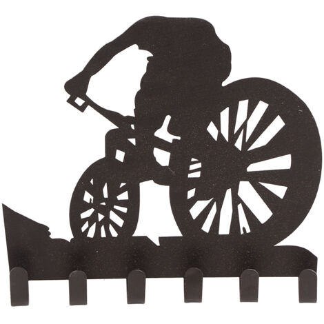 Support mural en métal style vélo avec crochets, rangement clés manteaux sacs, acier robuste 50 lb, design décoratif noir 19,5×1,7×18,5 cm