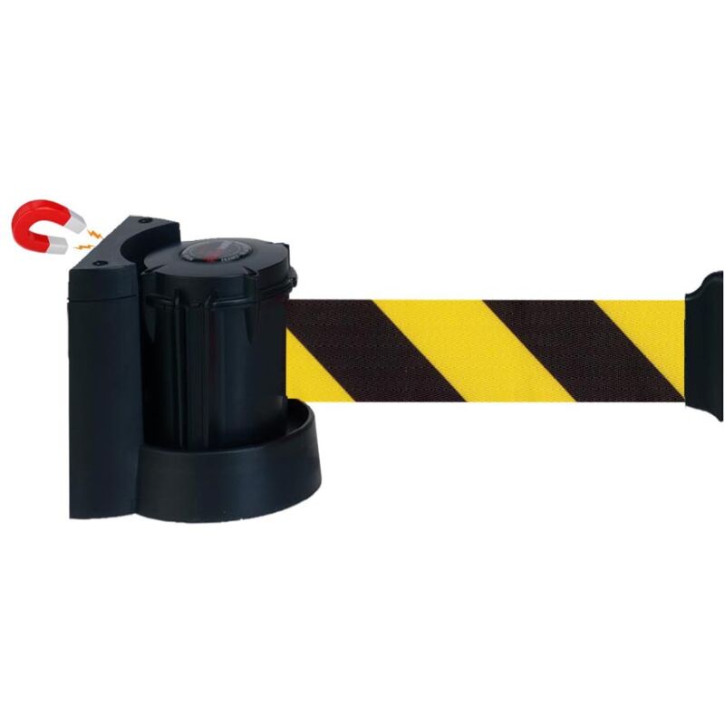 Enrouleur mural magnétique avec sangle Jaune/Noir hachuré 5m x 50mm - 2051170
