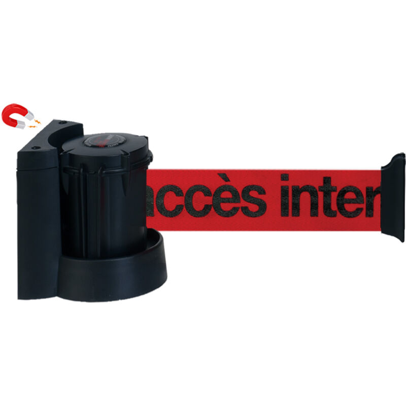 Enrouleur mural magnétique avec sangle Rouge avec marquage Accès interdit 5m x 50mm - 2051149