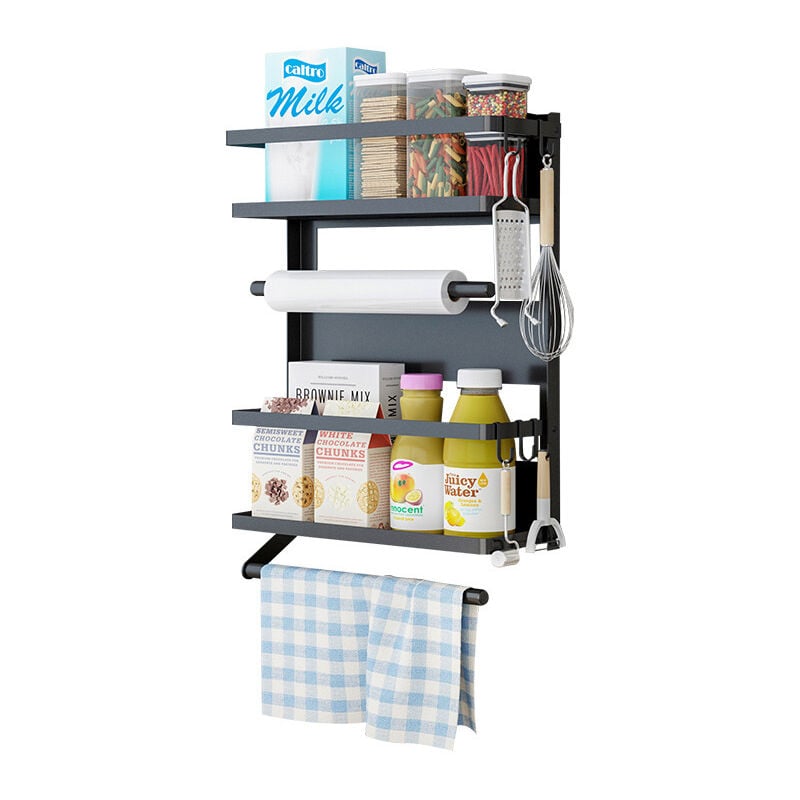 Support mural magnétique en acier au carbone pour cuisine, réfrigérateur, support de rangement multifonctionnel pour assaisonnement domestique, noir