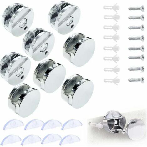 Support Mural Miroir De Fixation, Pince de Verre Miroir Rond Support Miroir, Accroche Miroir, Fixation Miroir Supports, pour 3-5mm Miroir avec Entretoise Verre, 8 Pièces
