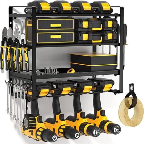Support Mural pour 4 Outils Électriques, Organisateur d'Outils 4 Niveaux pour Atelier, Garage ou Rangement, Porte-Outils Mural Résistant