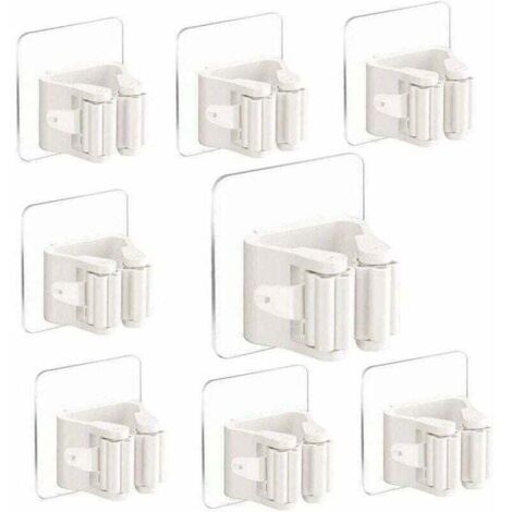 Support mural pour balai support de vadrouille auto-adhésif mural 8 pièces sans perçage Clip de fixation pour balai pour cuisine salle de bain jardin (blanc)