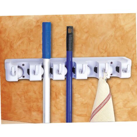 Support mural pour balais et outils – 5 pinces flexibles antidérapantes – Fixation murale avec vis – Plastique ABS durable – Dimensions 44x7x9,5cm – Genius Ideas