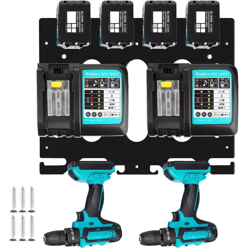Support Mural pour Batteries et Chargeurs Makita – Compatible avec Batteries 18V/14,4V et Chargeurs DC18 – Idéal pour Atelier et Garage
