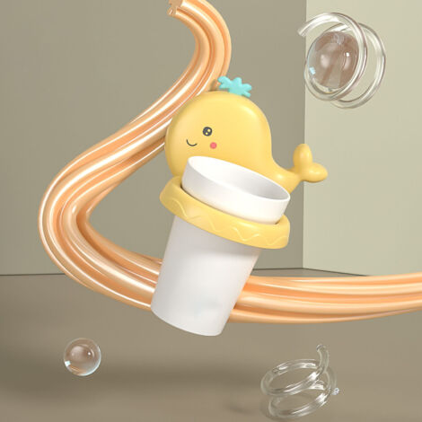 Support mural pour brosse à dents et gobelet enfant - Set accessoire salle de bain baleine jaune ludique