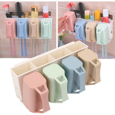 Support mural pour brosse à dents et verre - Rangement salle de bain adhésif sans perçage