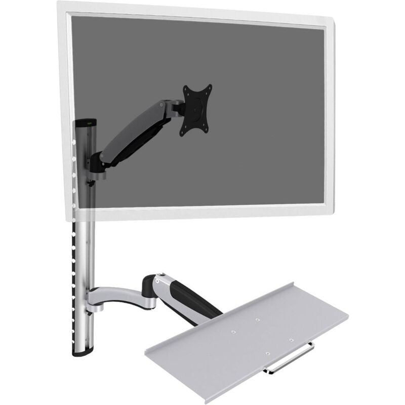 Digitus - Support mural pour écran DA-90354 simple 38,1 cm (15') - 68,6 cm (27') réglable en hauteur, tablette pour clavier, inclinable, mobile,