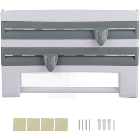 Support mural pour film plastique, distributeur et coupe-film, porte-essuie-tout, accessoire de cuisine gris-bleu