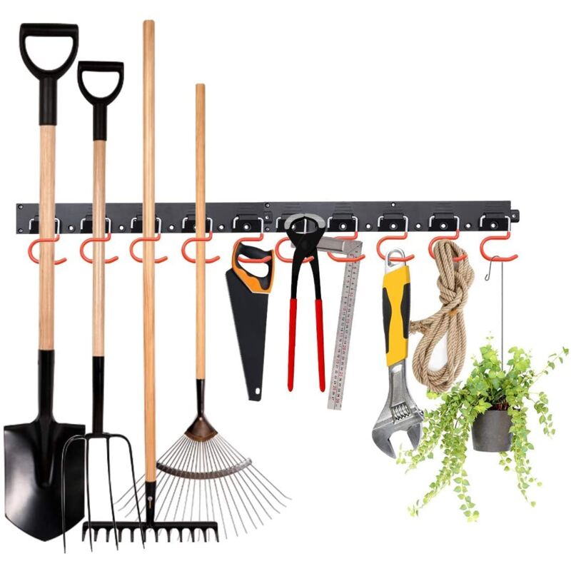 Support mural pour outils de jardin, MOHOO 64 pouces Organisateur d'outils de jardin à suspendre Système de stockage réglable Garages avec 4 rails 16