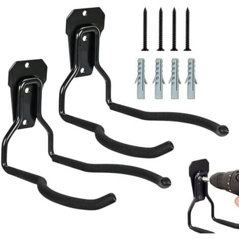 Support mural pour outils de jardin  Noir antirouille multifonction économiser l'espace, cintre à outils, crochets garage noirs, support antirouille, rangement peu encombrant -