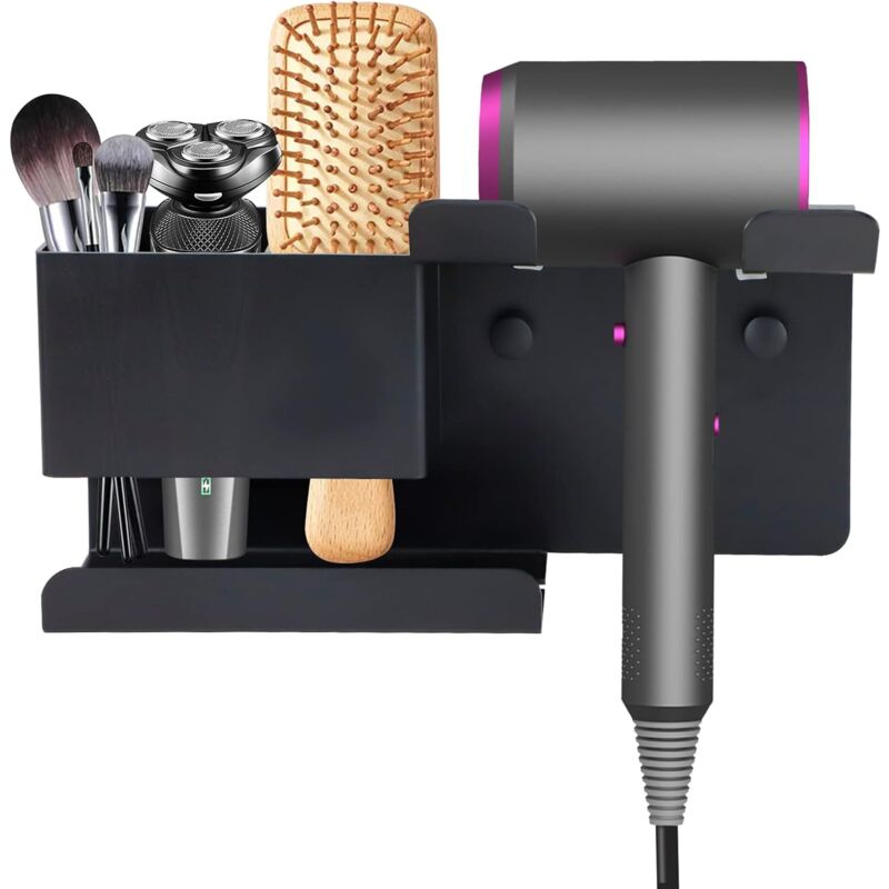 Support mural sèche-cheveux alliage aluminium multifonction crochet prise noir boîtes rangement salle de bain accessoires salle de bain support