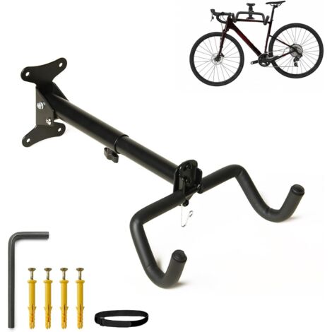Support mural pour vélo pliable – Support mural universel pour vélo avec crochets revêtus et cadre en acier – Support mural réglable pour VTT, vélo de route ou vélo de randonnée