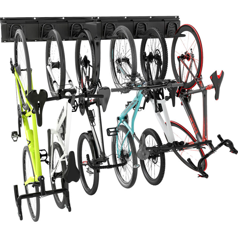 Sportnow - Support mural pour vélos, porte-vélos mural rangement pour 5 vélos et 3 casques, crochets de rangement réglables, porte-vélos, 121,5 x 10