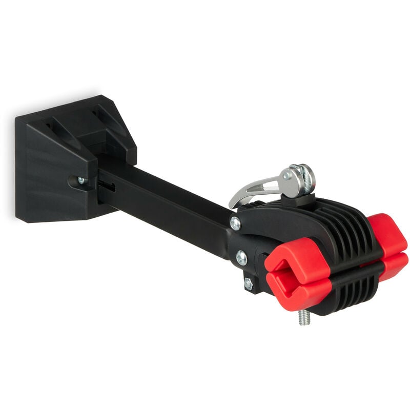 Relaxdays Support mural pour vélo, cadre: 25-40 mm, jusqu’à 20 kg, pince pour réparation, garage & atelier, noir - rouge