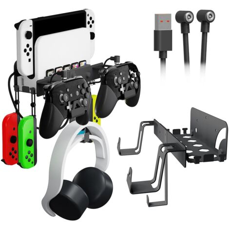Support mural PS5-nior pour PS5 (éditions disque et numérique), support mural 5 en 1 en acier pour PlayStation 5 avec support de manette détachable et crochet pour casque.