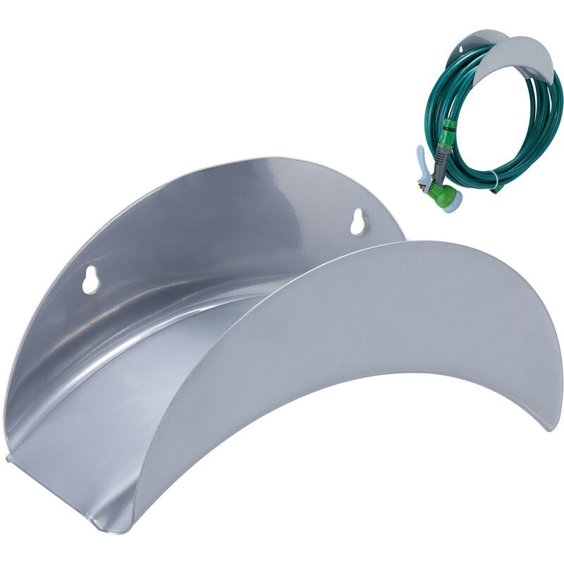 Support mural rond pour votre tuyau d'arrosage de 1/2 pouces et 30 m, en métal (fer), jardin, gris - Relaxdays