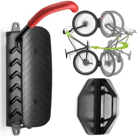 Support mural rotatif vertical pour vélos - Fixation murale pour garage - Pour VTT et vélos de route (1 support rotatif noir avec crochet rouge)