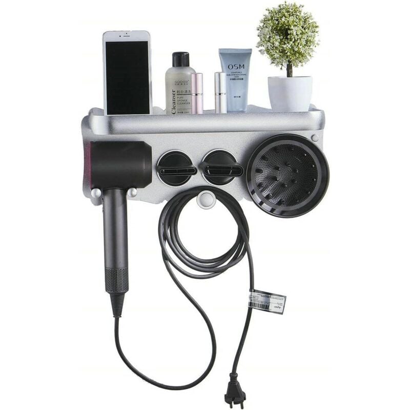 Support mural supersonique sèche-cheveux aluminium, rangement salle de bain, accessoires sèche-cheveux, minimaliste design, durable. : accessoires