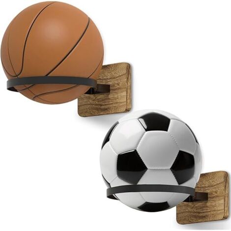 Support Murale Pour Ballon - Base En Bois Et Structure Métallique - Convient Basket Ball Football Rugby Volley - 2 Pièces