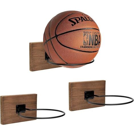 Support Murale pour Ballon - Bois et Métal - Pour Basketball Football Volleyball - Fixation Murale - Lot de 3