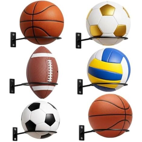 Support Murale Pour Ballon - En Fer Noir - 9,25 x 5,51 Pouces - Pour Basket Ball Football Volley Ball - Lot de 4