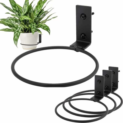 Support Muraux Pot De Fleurs, 4pcs Fixation Murale Pot De Fleur Métal Support De Pot De Fleur Mural Porte Pot De Fleur Anneau Antirouille Support De Jardinière à Fixer Pour Jardin 4 Pouces Noi