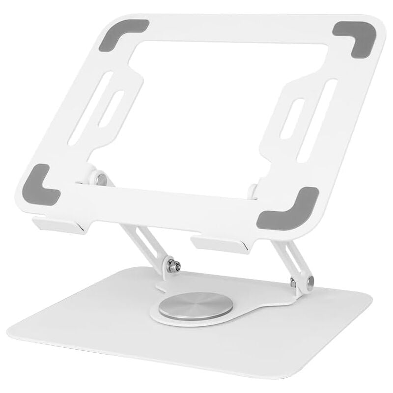 Jusch - Support Ordinateur Portable avec Base Rotative à 360°, Support Ergonomique Réglable(Blanc)