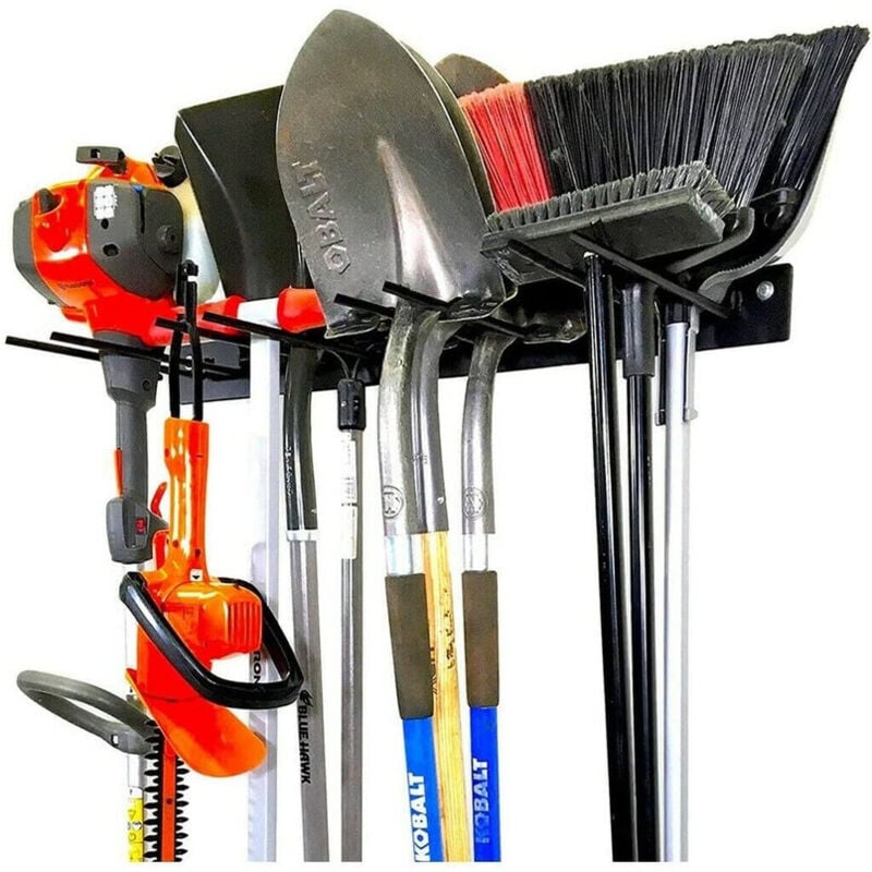 Support Outils Jardin Mural Porte Outils Balai Organiseur Garage en Métal Rangement pour Balai avec 8 Crochets