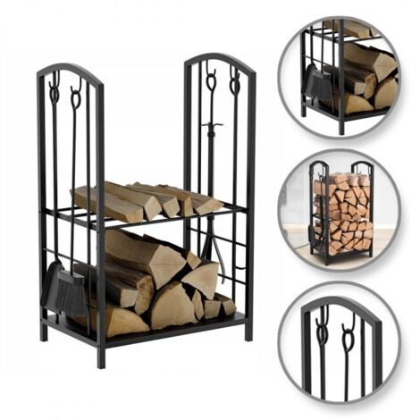 Support, panier métallique pour bois de chauffage avec accessoires 73x40x30cm SND05