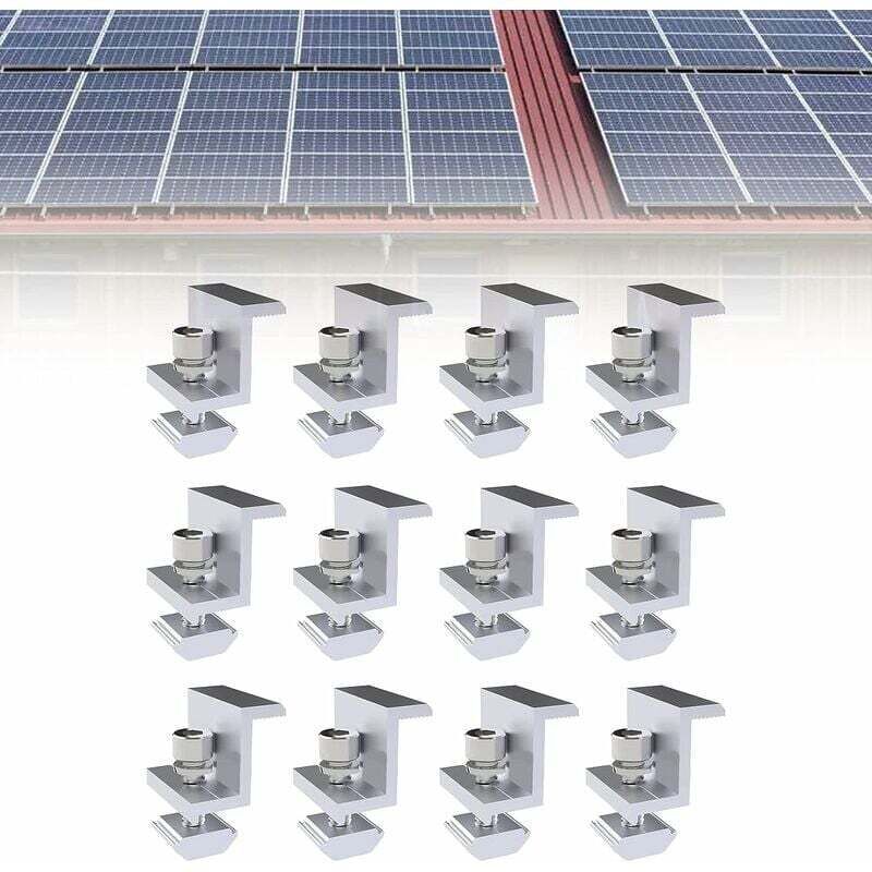 Ahlsen - Support Panneau Solaire,Borne D'extrémité Solaire,12 Pièces De Pinces D'extrémité Réglables En Aluminium Pour Panneau Solaire 35mm,pour