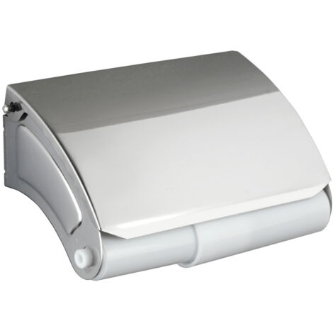 Support papier toilette mural, porte papier toilette avec couvercle, Basic, Acier Inox, 14x7,5x8,5 cm, Brillant