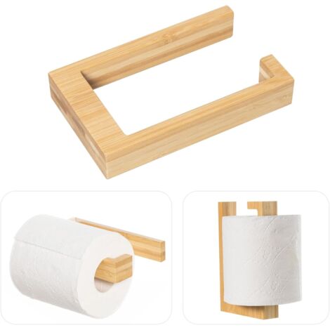 Support Papier Toilette Mural sans Perçage, Porte Rouleau Papier Hygiénique, Porte Papier Toilette en Bambou Bois, Dérouleur Papier Toilette Écologique