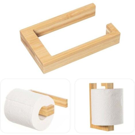Support Papier Toilette Mural sans Perçage, Porte Rouleau Papier Hygiénique, Porte Papier Toilette en Bambou Bois, Dérouleur Papier Toilette Écologique