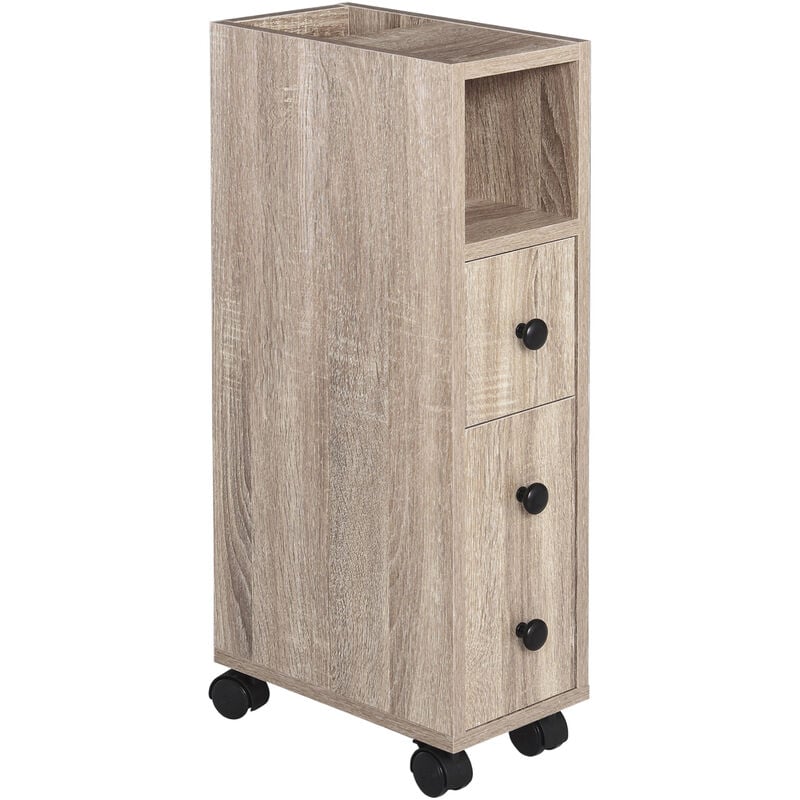 Support papier toilette - porte-papier toilette - armoire pour papier toilette - 3 niveaux + sortie papier panneaux aspect chêne clair