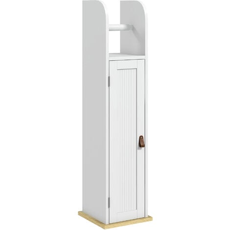 KLEANKIN Support papier toilette - porte-papier toilette - armoire pour papier toilette - porte, 2 étagères, sortie papier blanc bois clair