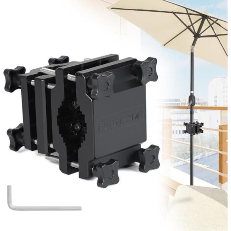 Support Parasol Balcon, Pied de Parasol à Visser pour Parasol Ø22-38 mm, Pince Parasol pour Balustrade Carrée 25-60 mm ou Ronde Ø25-40 mm, Noir