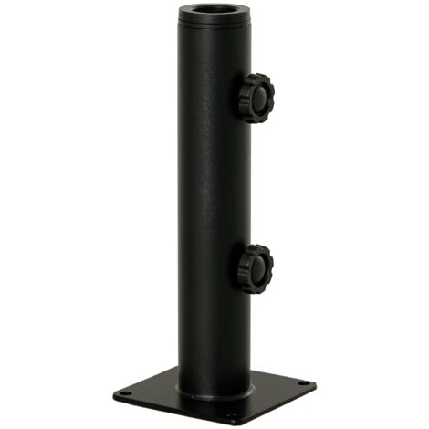 Support parasol sol ciment, 2 boutons verrouillage + 4 vis expansion, pour mât 34/38/48 mm, 12x12x30 cm