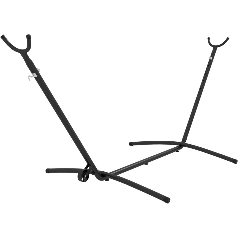 Support pied de hamac acier époxy hauteur réglable 6 niveaux dim. 290L x 120l x 115H cm noir